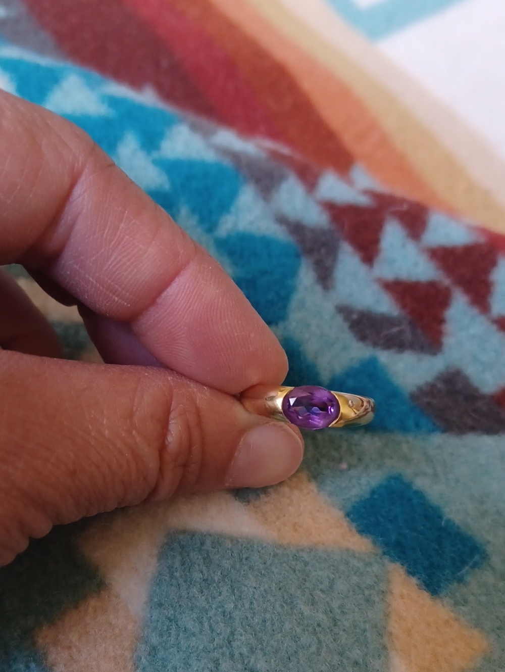 H Stern 18k Solid Gold Amethyst Ring With Tiny Diamond, Size 5.5